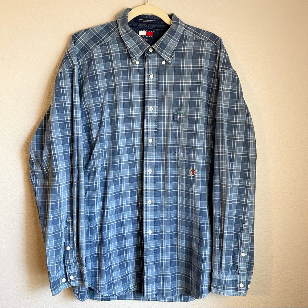 Tommy Hilfiger Blue Plaid Button Down Shirt - XL